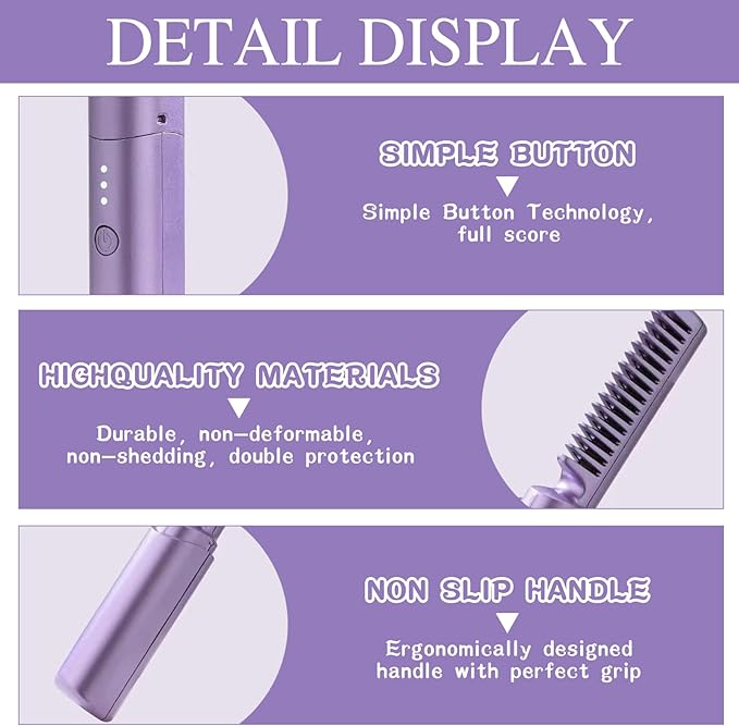 Mini plancha de pelo recargable 2 en 1 – Cepillo alisador y rizador portátil
